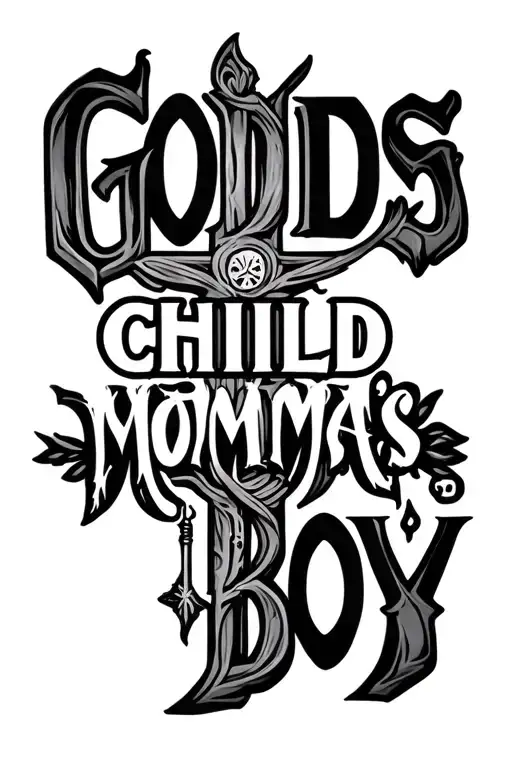 "GODS CHILD MOMMAS BOY" CROSS tattoo design idea