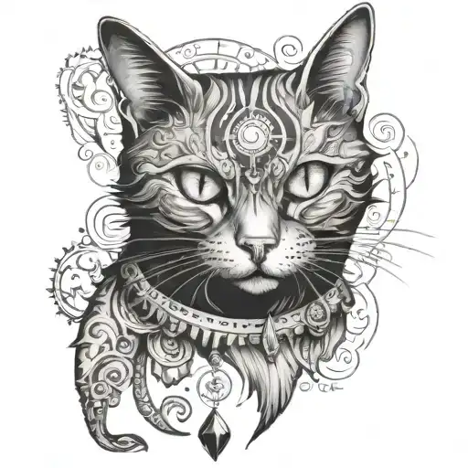 haunted cat with third eye tattoo design idea