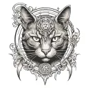 haunted cat with third eye tattoo design idea