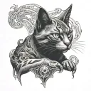 haunted cat with third eye tattoo design idea
