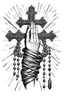 cross praying hand and rosary wrapped tattoo design idea
