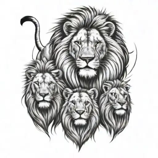 2 male lions and 1 baby male lion together symbolizing the client's love tattoo design idea