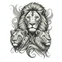 2 male lions and 1 baby male lion together symbolizing the client's love tattoo design idea