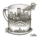 dallas skyline on coffee cup with steam rising tattoo design idea