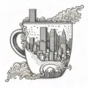 dallas skyline on coffee cup with steam rising tattoo design idea
