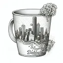 dallas skyline on coffee cup with steam rising tattoo design idea