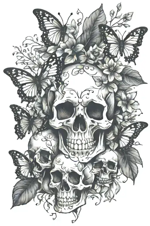 skulls butterflies foliage feminine dark gothic inspired tattoo tattoo design idea