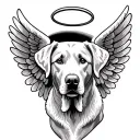A memorial tattoo of a silver Labrador with angel wings and a halo, symbolizing the beloved dog's spirit watching over you tattoo design idea