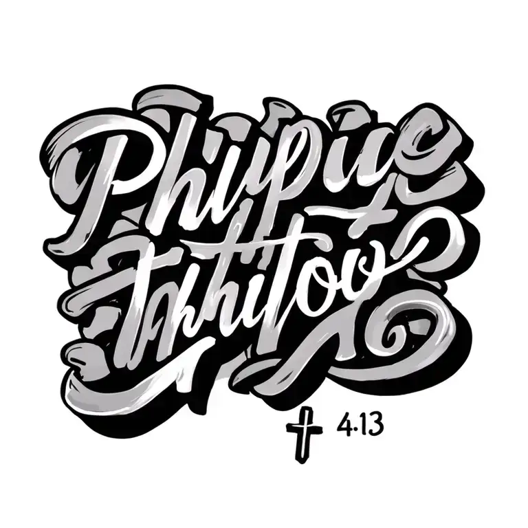 Philippians 4:13 written in cursive with a small cross next to it  tattoo design idea