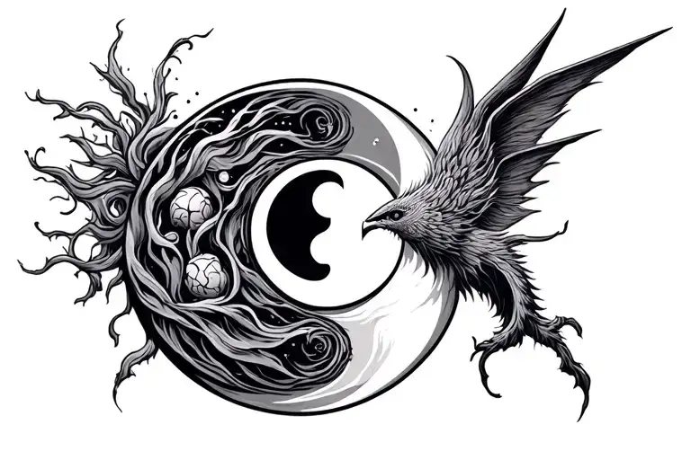yin yang made out of cancer and Sagittarius  tattoo design idea