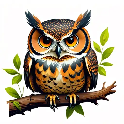 owl perched on a branch tattoo design idea