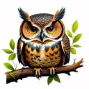 owl perched on a branch tattoo design idea