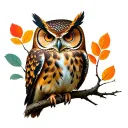 owl perched on a branch tattoo design idea