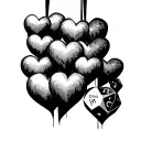 5 hearts going up and down with D 2003, L 2005, H 2008, J 2010 and M 2014  tattoo design idea