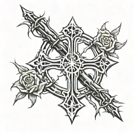 cross and crown of thorns tattoo design idea