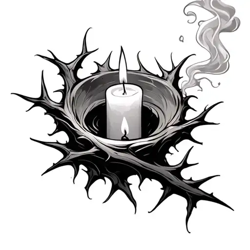 candle burning and the smoke from it turning into thorns tattoo design idea