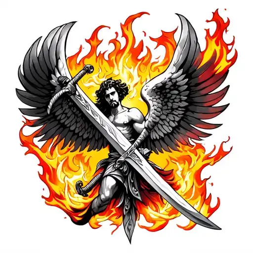 St Michael sword fire tattoo design idea