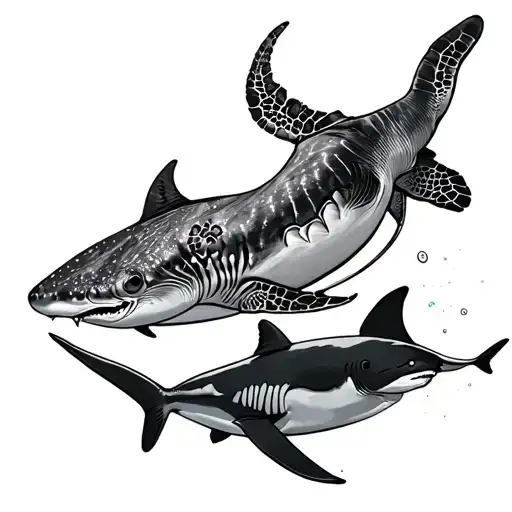 Manta ray, turtle and whale shark swimming tattoo design idea
