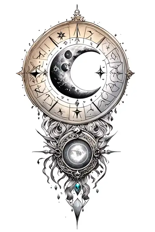 Zodiac moon jewels tattoo design idea