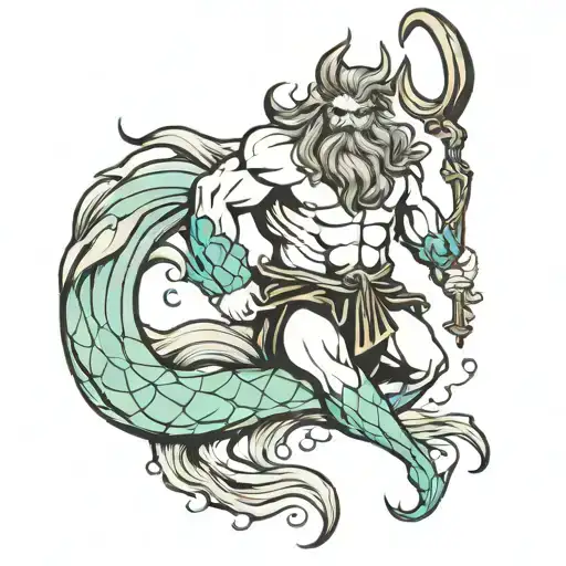 king triton poseidon son tattoo design idea