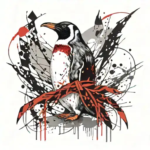 penguin back with a red thread scarf tattoo design idea