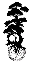 Create a mystical, esoteric theme. The Tree of Life should be the central and largest element. tattoo design idea