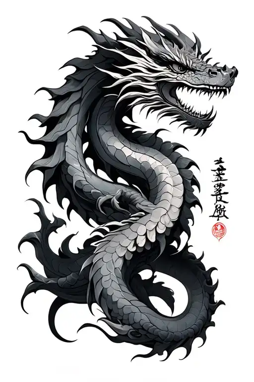 "忍耐" realistic dragon intertwined tattoo design idea