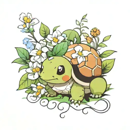 Turtwig resting on flowers tattoo design idea
