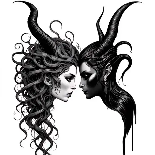 Medusa And Maleficent faceing each other tattoo design idea