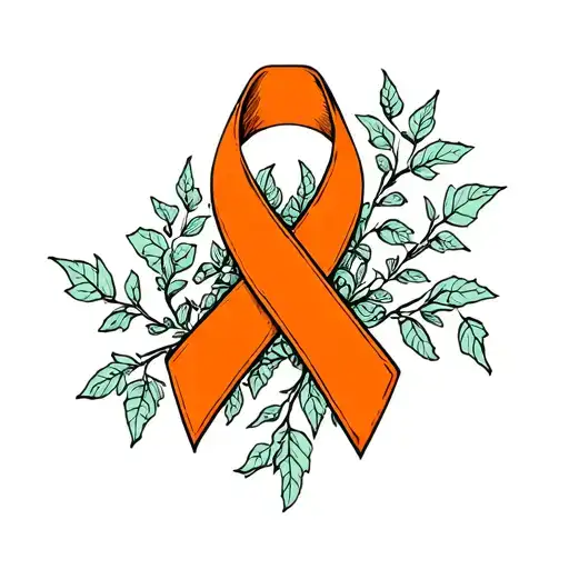 orange cancer ribbon intertwined with ivy vines tattoo design idea
