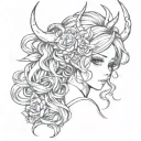 Anime, horns, cute, lust, line drawing, simplistic, hand drawn, tattoo, monotone tattoo design idea
