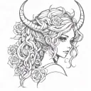 Anime, horns, cute, lust, line drawing, simplistic, hand drawn, tattoo, monotone tattoo design idea