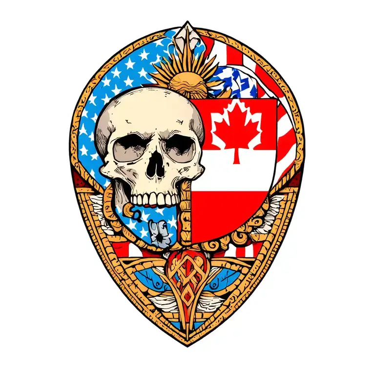 Sicilian Sun tribal marks with Croatian Skull and should with Canadian flag tattoo design idea