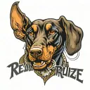 Angry doberman with word "realize" under him tattoo design idea