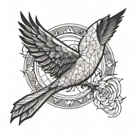 faceless geometric dove flying out of a Philippine sun tattoo design idea