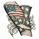 worn American flag waving forearm sleeve black grey tattoo tattoo design idea