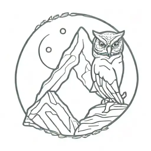 guitar pick, mountain, owl perched tattoo design idea