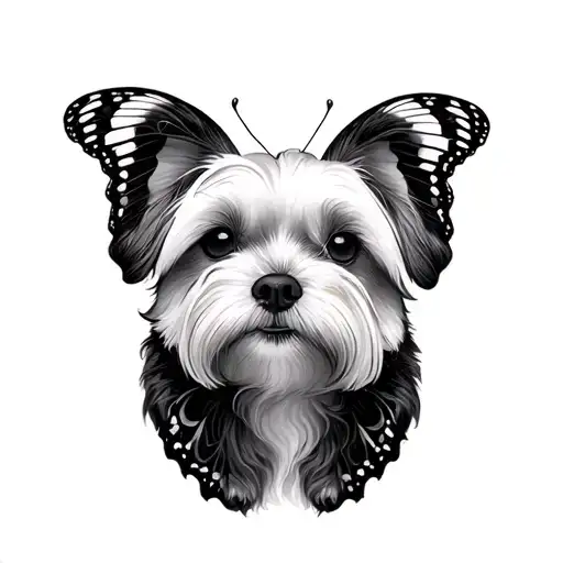 maltese dog, memoral, small, butterfly tattoo design idea