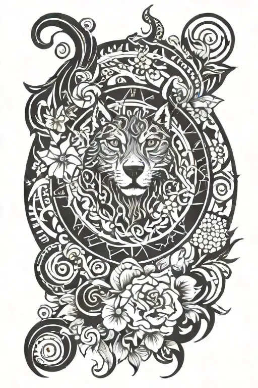 libra wolf Pisces Capricorn and floral  tattoo design idea