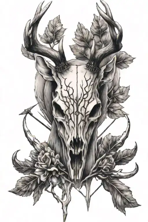 deer skull and arrows crossed tattoo design idea