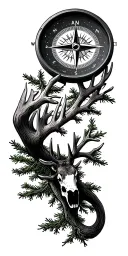 compass elk scull mountains spruce tree branches tattoo design idea