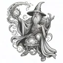 wizard casting a spell tattoo design idea