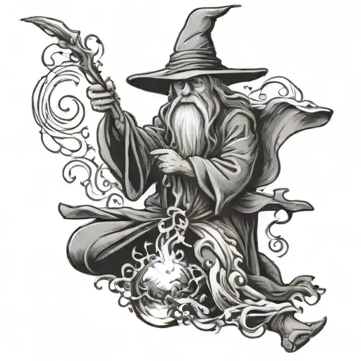 wizard casting a spell tattoo design idea