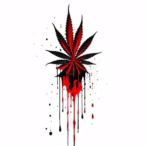 composition,marijuana leaves in the background,dripping blood tattoo design idea