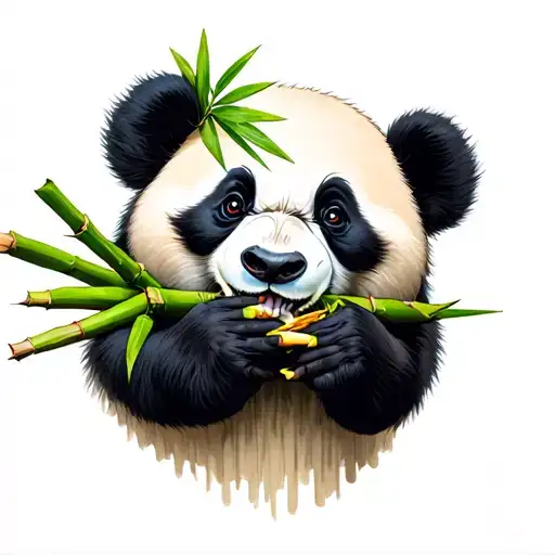 ANIMATED GHOST PANDA EATING BAMBOO tattoo design idea