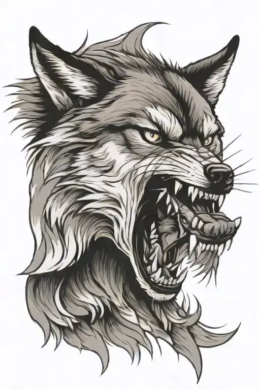 wolf growl Aggressive Defending tattoo design idea