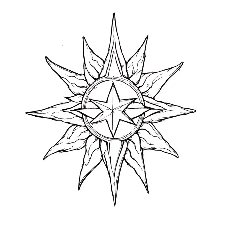 a sun with a star in the middle finger tattoo design idea