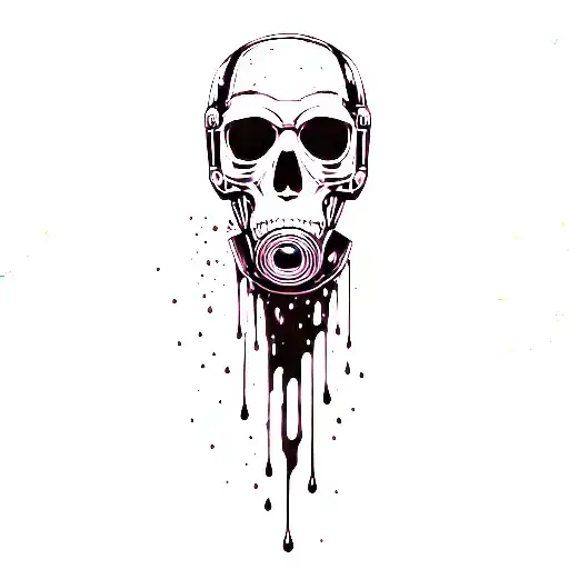 composition,robot skull with gas mask,marijuana leaves in the background,dripping blood tattoo design idea