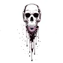 composition,robot skull with gas mask,marijuana leaves in the background,dripping blood tattoo design idea