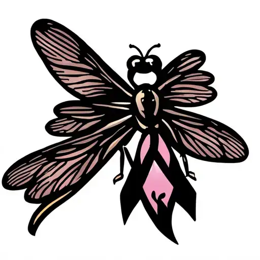 dragonfly with lung cancer awareness ribbon tattoo design idea